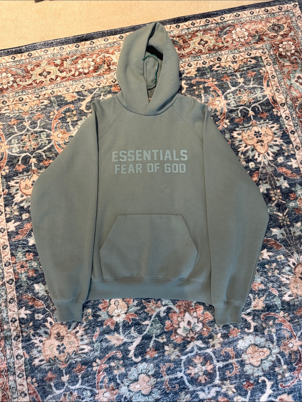 Fear of God Essentials Olive Green Logo Pullover Hoodie